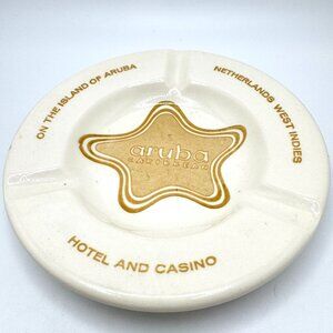 Aruba Caribbean Hotel & Casino Ceramic Ashtray Royal China Cream Gold 5 3/8"
